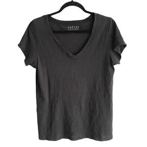 VELVET BY GRAHAM & SPENCER Black Cotton Slub V-Neck Short-Sleeve T-Shirt XS